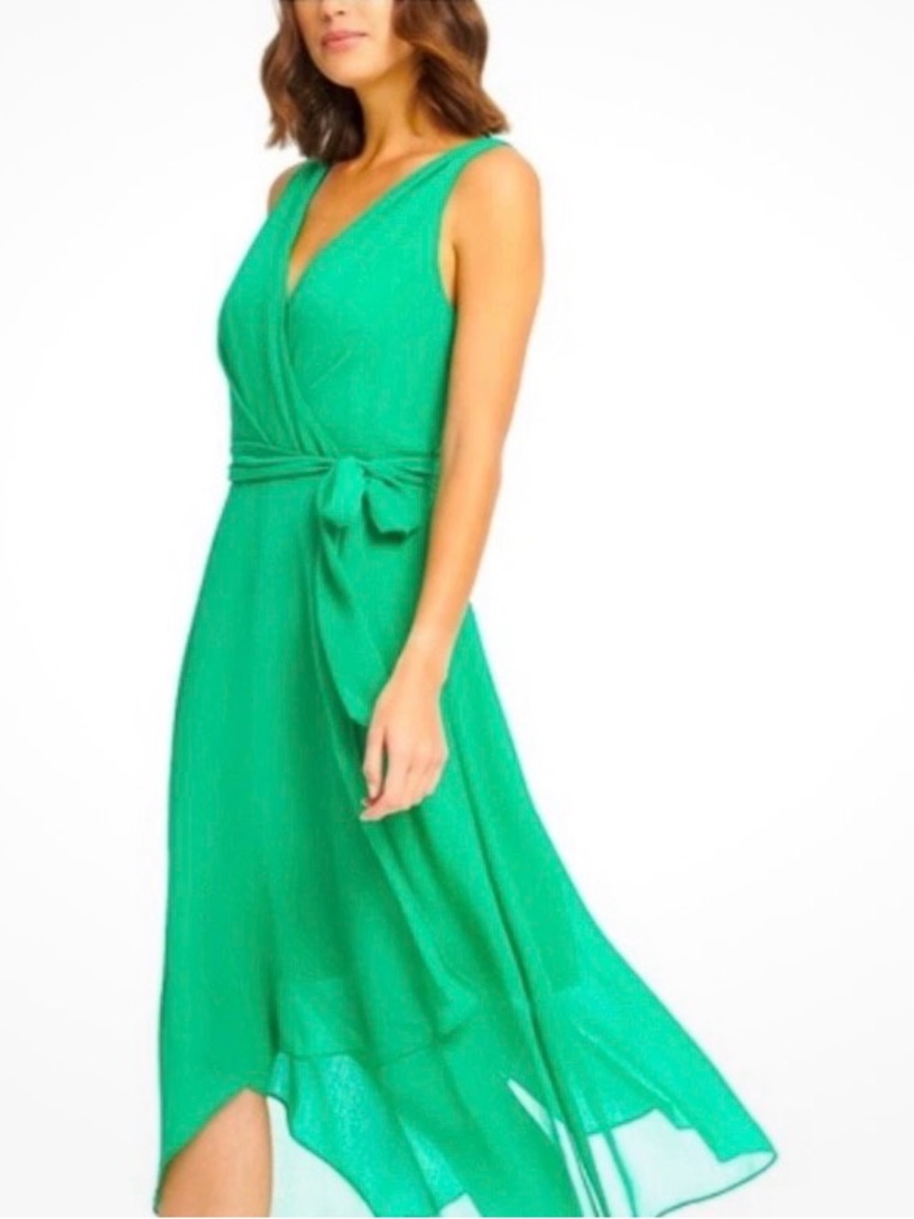 DKNY Emerald Green Sleeveless Wrap High-Low Dress